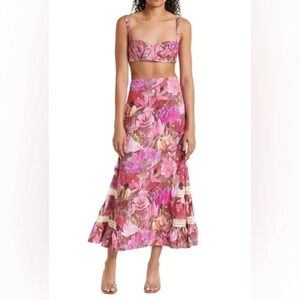 NWOT Isla & White Cotton Linen Blend Floral Berta Skirt -